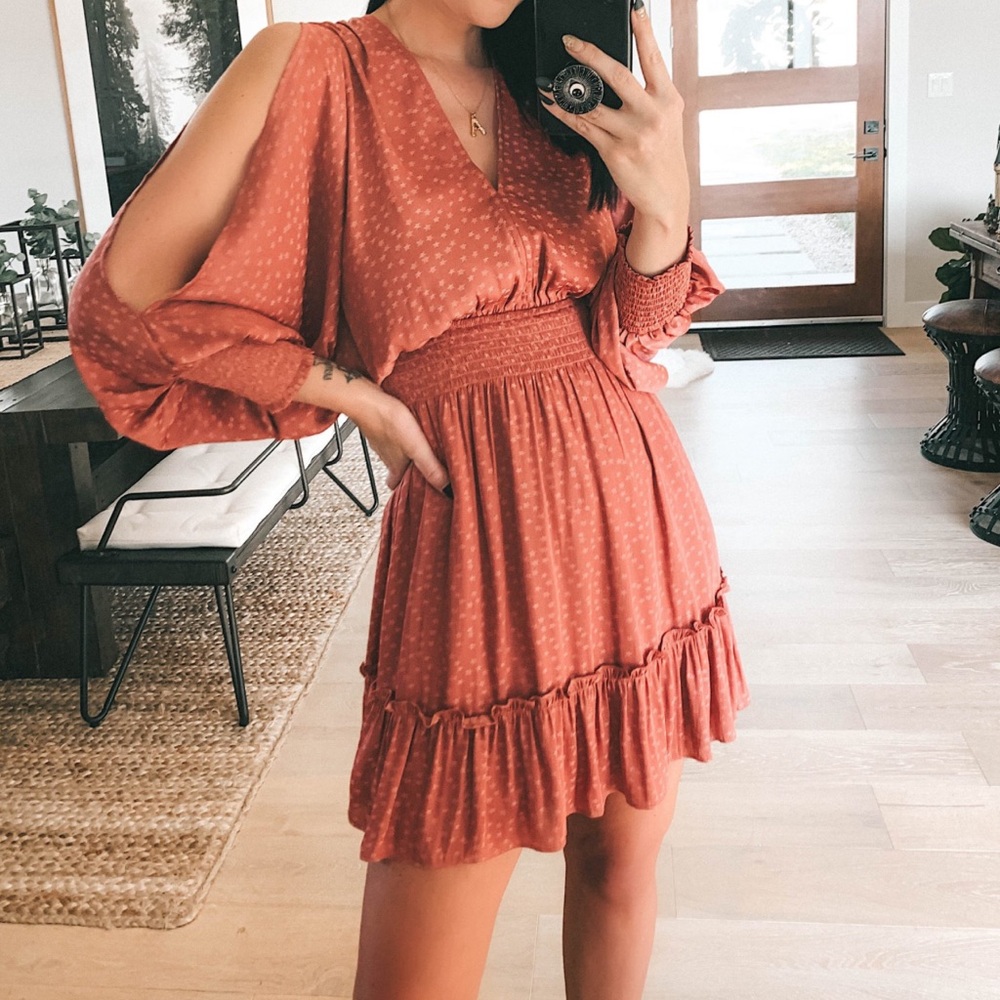 NWT Lovestitch Kenia Split Balloon Sleeve Pink Dress Womens Small